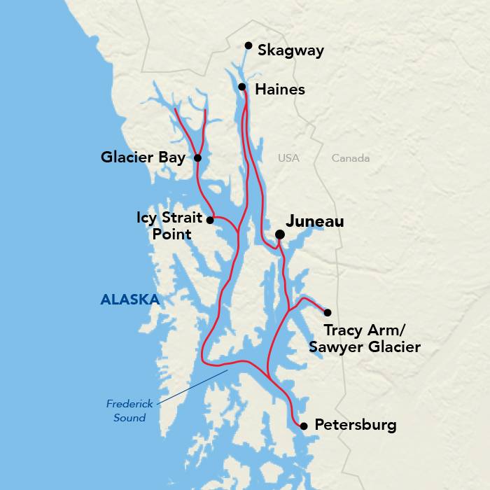 Southeast Alaska Cruise itinerary map