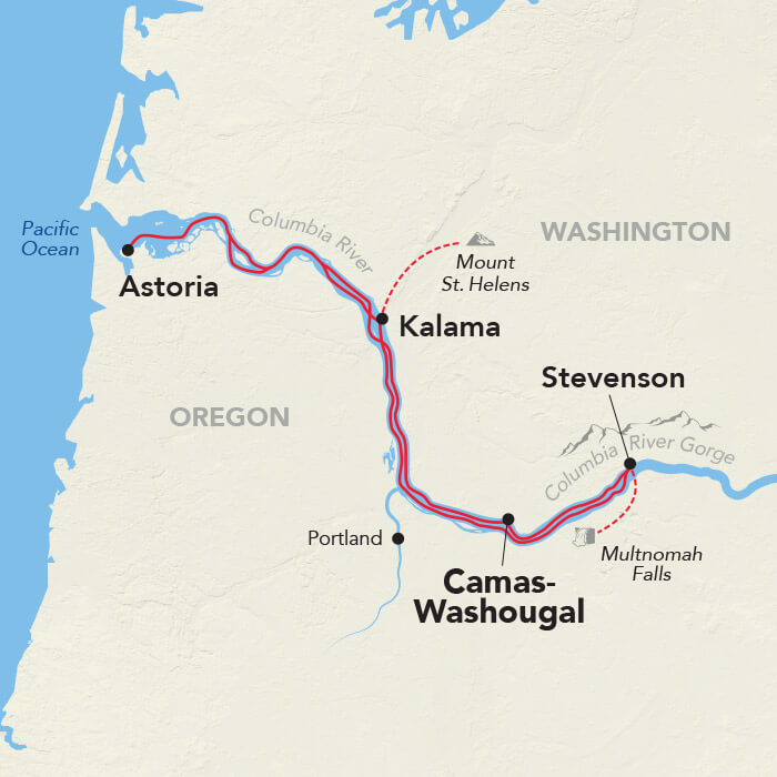 Highlights of the Columbia River itinerary map