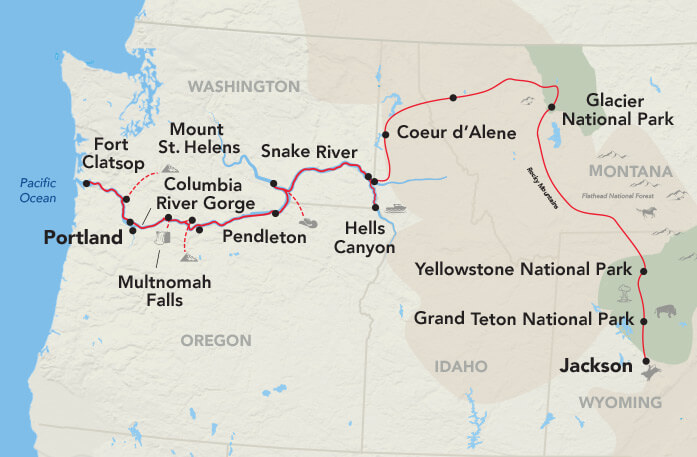National Parks & Legendary Rivers itinerary map
