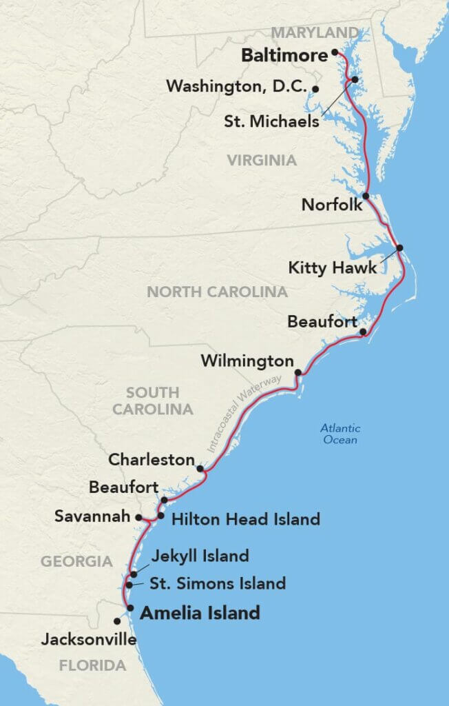 East Coast Inland Passage Cruise Itinerary Map