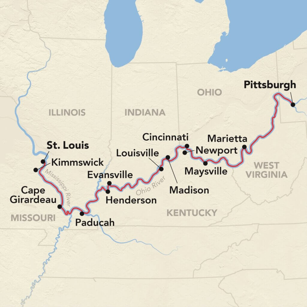 Grand Ohio River Cruise Itinerary Map