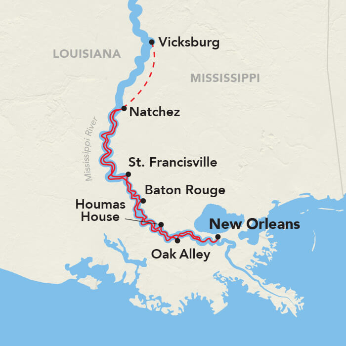 Historic Mississippi River Cruise Itinerary Map