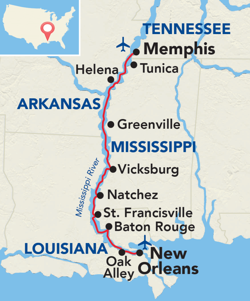 Lower Mississippi River Itinerary Map