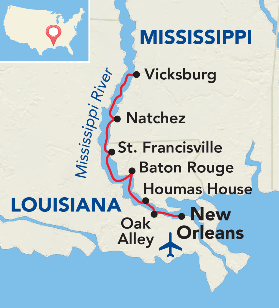 New Orleans Round Trip Itinerary Map