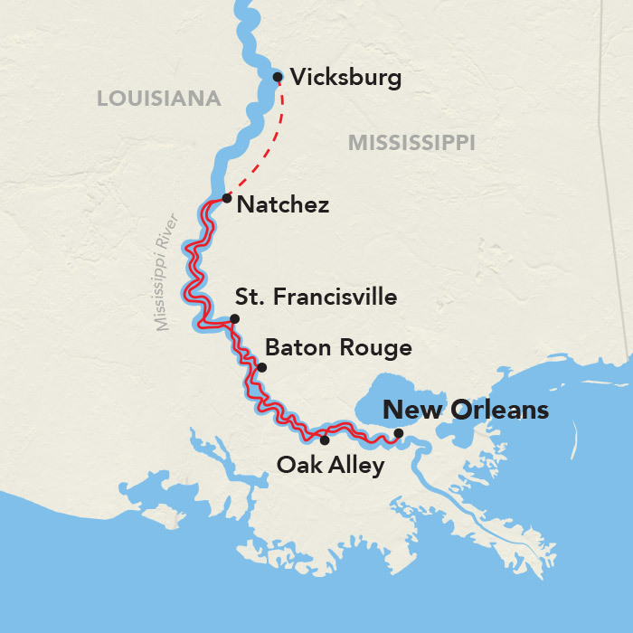 Historic Mississippi River Cruise itinerary map