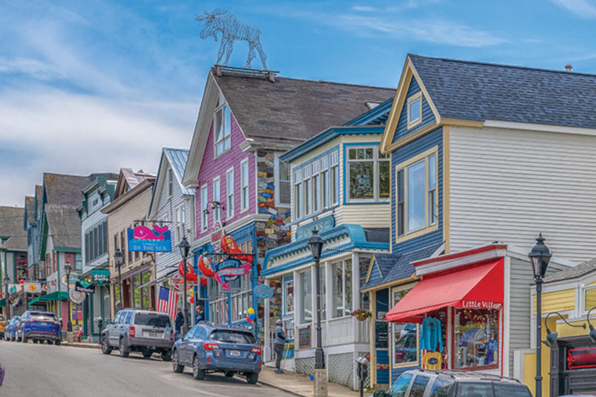 New England town and storefronts