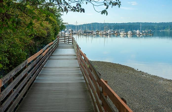 Wood boardwalk in Poulsbo, WA