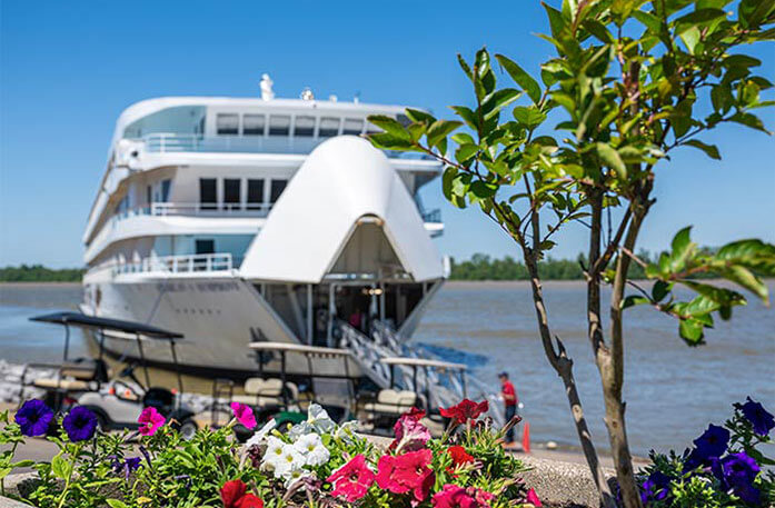 American Cruise Lines ship with open bow ramp