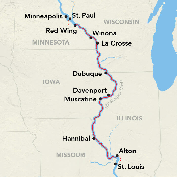 Upper Mississippi River Cruise itinerary cruise