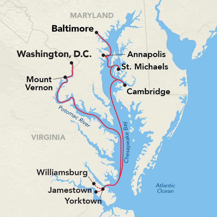 Potomac River & Chesapeake Bay Cruise itinerary map