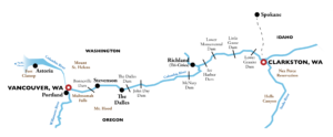 Columbia River Vancover to Clarkston Itinerary Map