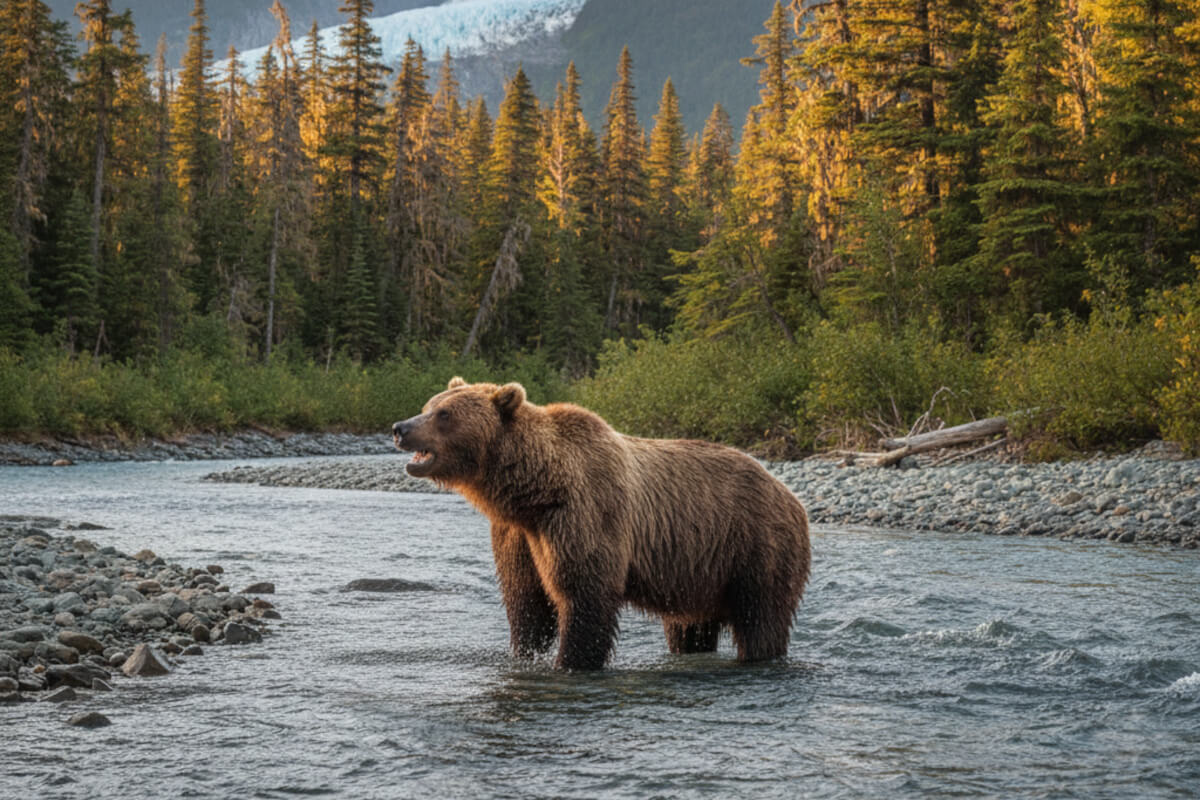 A brown bear standing in a stream on Admiralty Island, Alaska