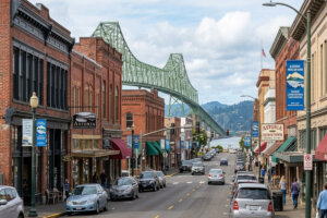 Historic downtown Astoria, with quaint shops, coffeehouses and storefronts in Victorian architecture