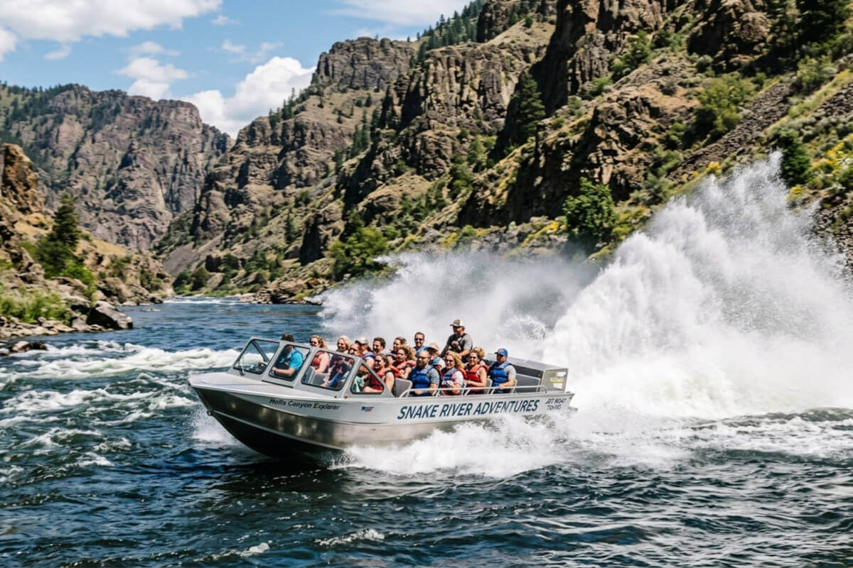 A jet boat taking passengers on an adventure on the Snake River