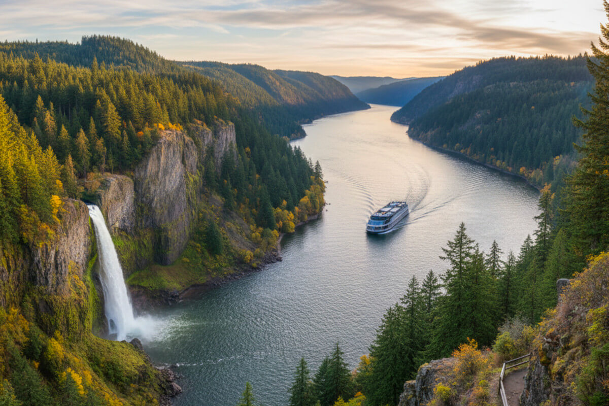 A modern riverboat on the Columbia River