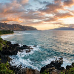 The coast of Hawaii at sunset
