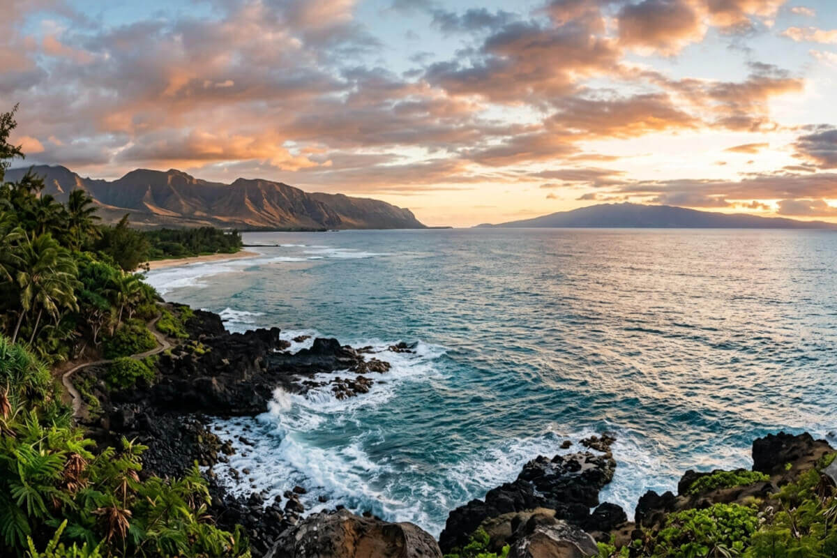 The coast of Hawaii at sunset