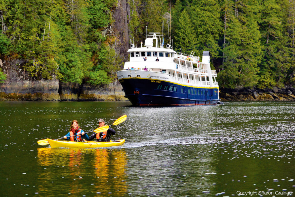 Kayak and National Geographic Sea Lion in Misty Fjords, S.E. Alaska