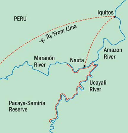 Upper Amazon Aboard the Delfin II Itinerary Map