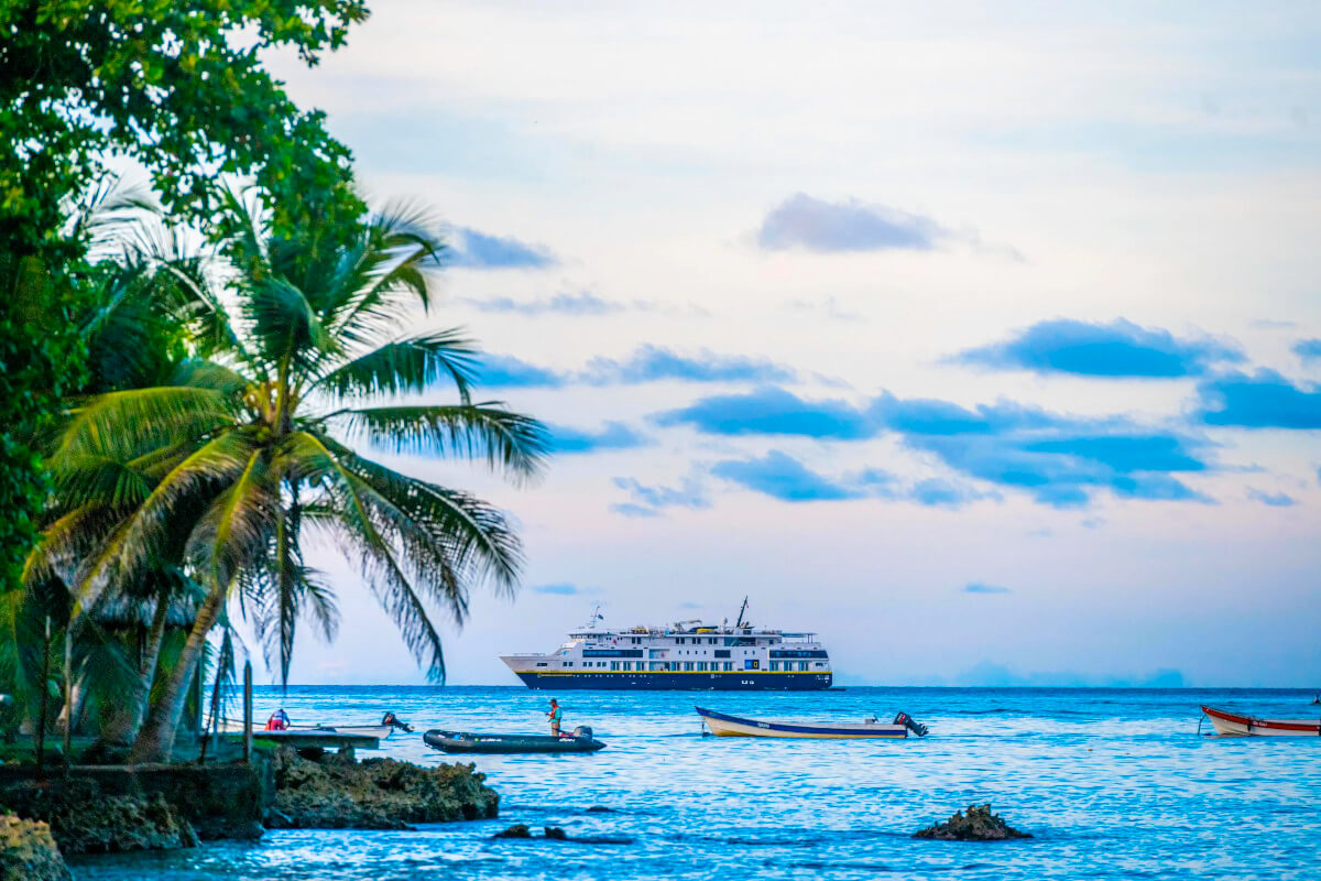 The Caribbean off the coast of Panama with a National Geographic ship anchored