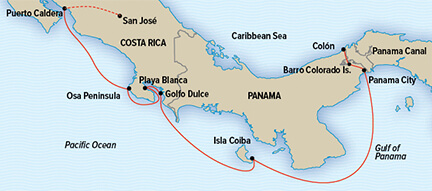 Costa Rica and the Panama Canal Itinerary Map