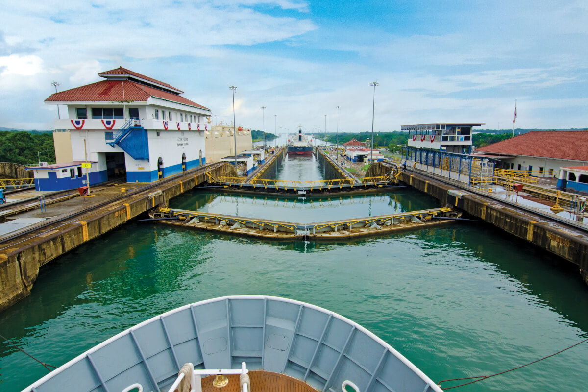 Approaching a lock on the Panama Canal