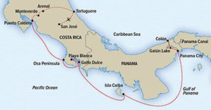 Panama To Costa Rica + Monteverde, Arenal Volcano & Tortuguero Itinerary Map