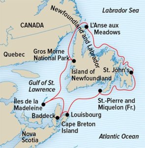 Canadian Maritimes and Newfoundland Itinerary Map