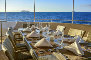 Table settings on deck for a morning breakfast