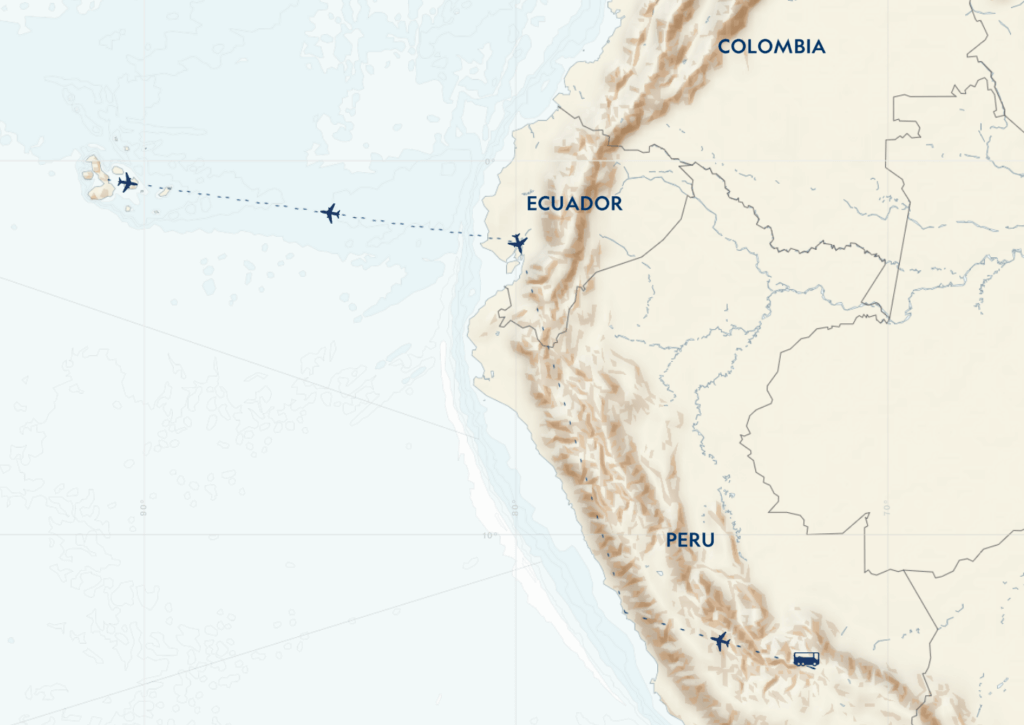 Galápagos by Catamaran, Machu Picchu and Peru's Land of the Inca itinerary map