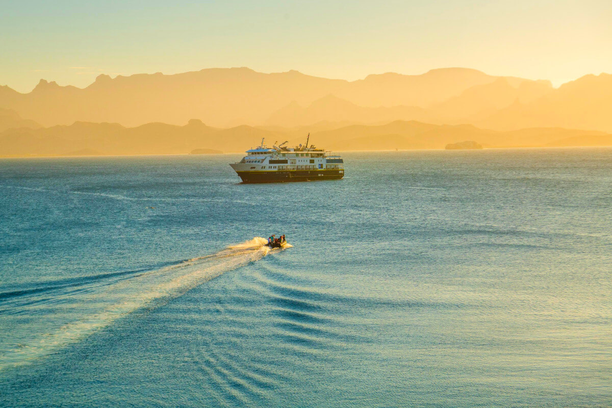 National Geographic ship sailing the waters of the Sea of Cortez