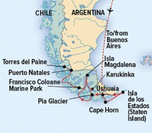 Southern Patagonia: Glaciers, Fjords & Wildlife Itinerary Map