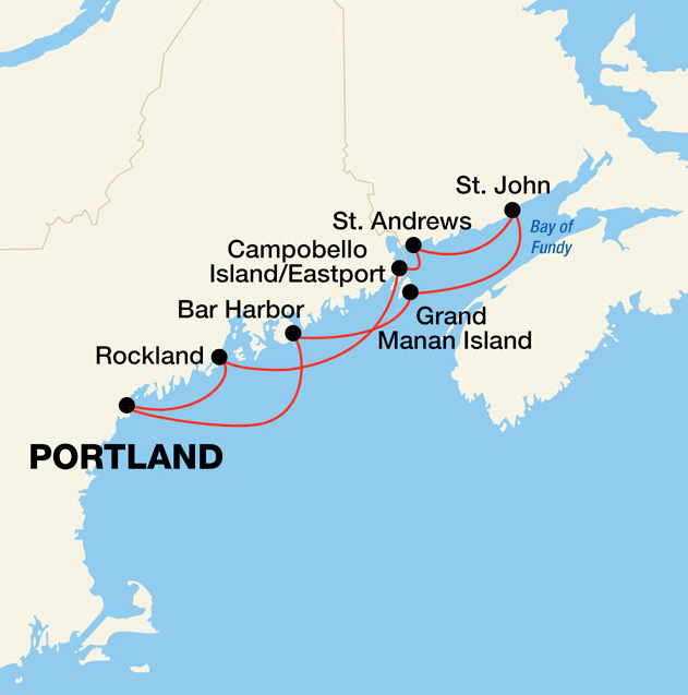 MaineCoastandCanadianHarborsItineraryMap Sunstone Tours & Cruises