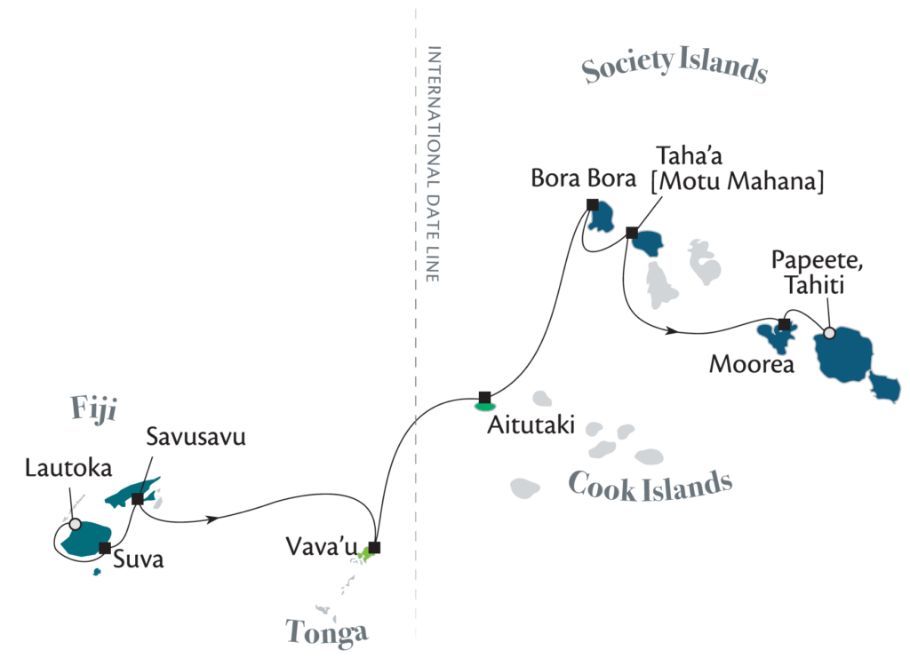 Fiji, Tonga, Cook & Society Islands Itinerary Map
