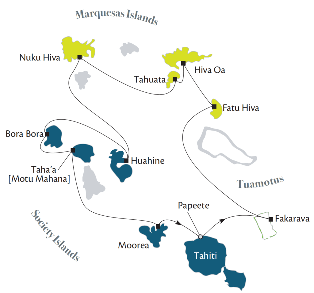 Marquesas, Tuamotus & Society Islands Itinerary Map
