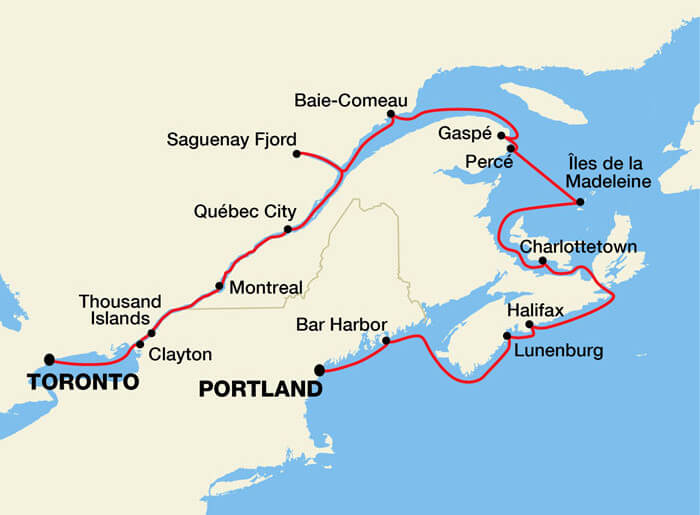 Canadian Maritimes and St. Lawrence Seaway Itinerary Map