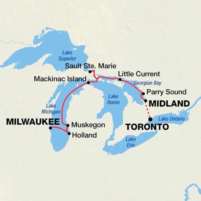 7-Night Great Lakes and Georgian Bay itinerary map