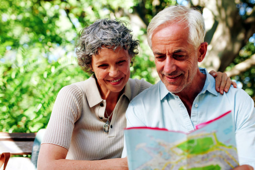 Couple reviewing a map