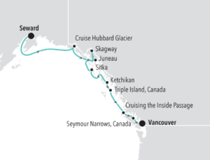 SS-Silversea Vancouver to Seward Alaska Itinerary Map