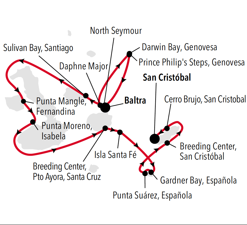 North Center Galapagos Itinerary Map
