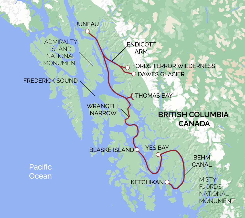 Fjords & Glaciers Itinerary Map