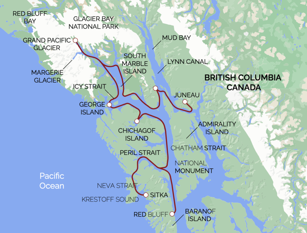 UnCruise Adventures Northern Passages & Glacier Bay itinerary map