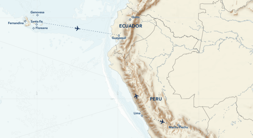Wild Galápagos and Peru Escape itinerary map