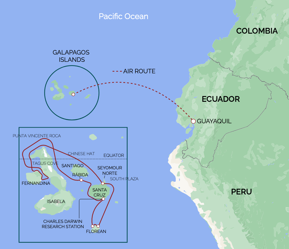 Darwin's Galapagos Discoveries itinerary map