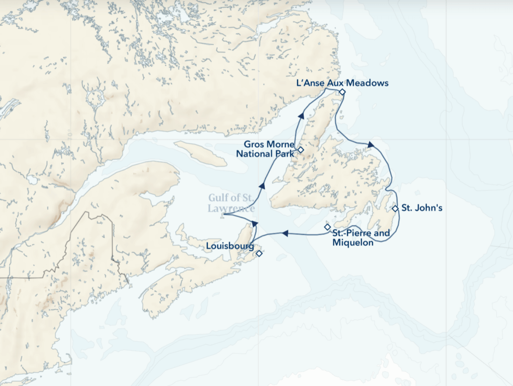 The Canadian Maritimes and Newfoundland itinerary map