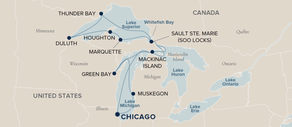 Great Lakes + Thunder Bay cruise itinerary map