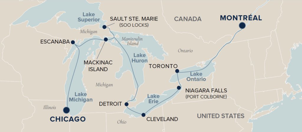 Great Lakes & St. Lawrence Seaway itinerary map