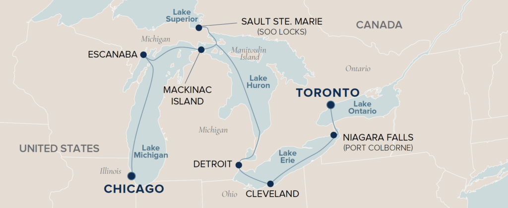 All 5 Great Lakes Cruise itinerary map