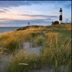 Lighthouse in the coastline of Lake Michigan