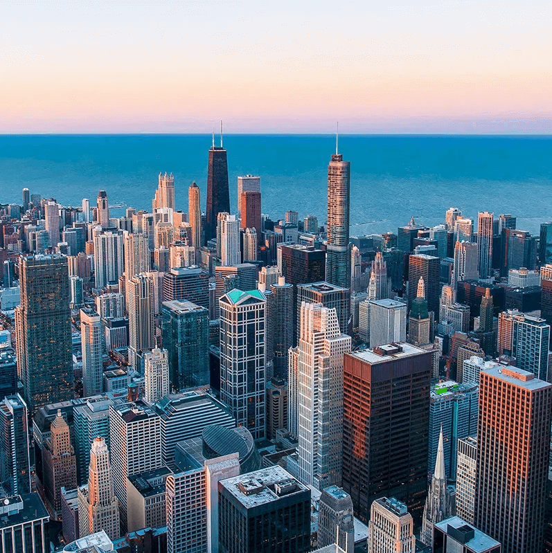 Downtown Chicago with Lake Michigan in the background